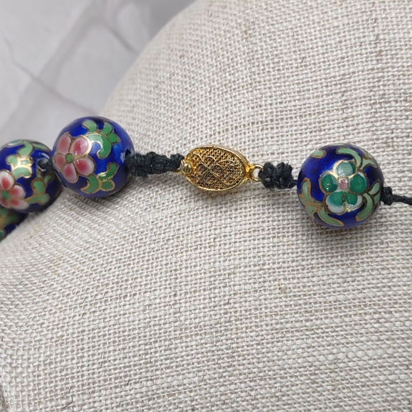 Vintage Floral Enamel Bead Necklace - Picture 2 of 8
